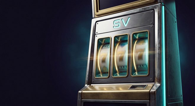 Spielautomat mit Gewinn-Symbolen auf dem Bildschirm